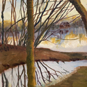Walk at Dusk,  oil on wood,   9 x 12
